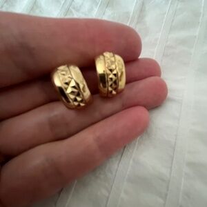 Vintage Monet 1/2 Hoop Earrings Wide Center Embossed Band Clip On